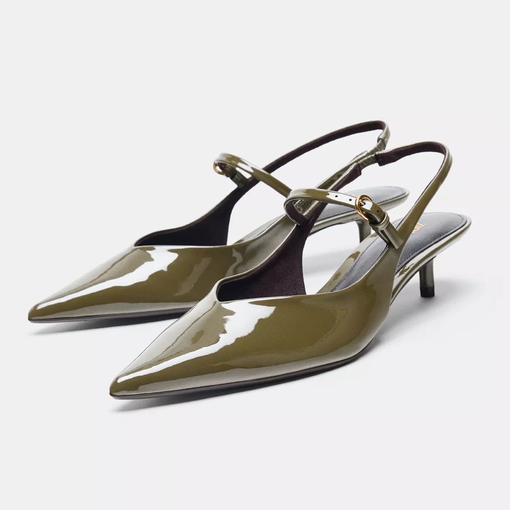 NEW! Zara Olive Green Slingback Heels Size 42 or 11 (US)